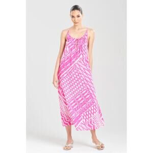 Natori Chibana Getaway Geometric Print Cotton Midi Dress Small NEW